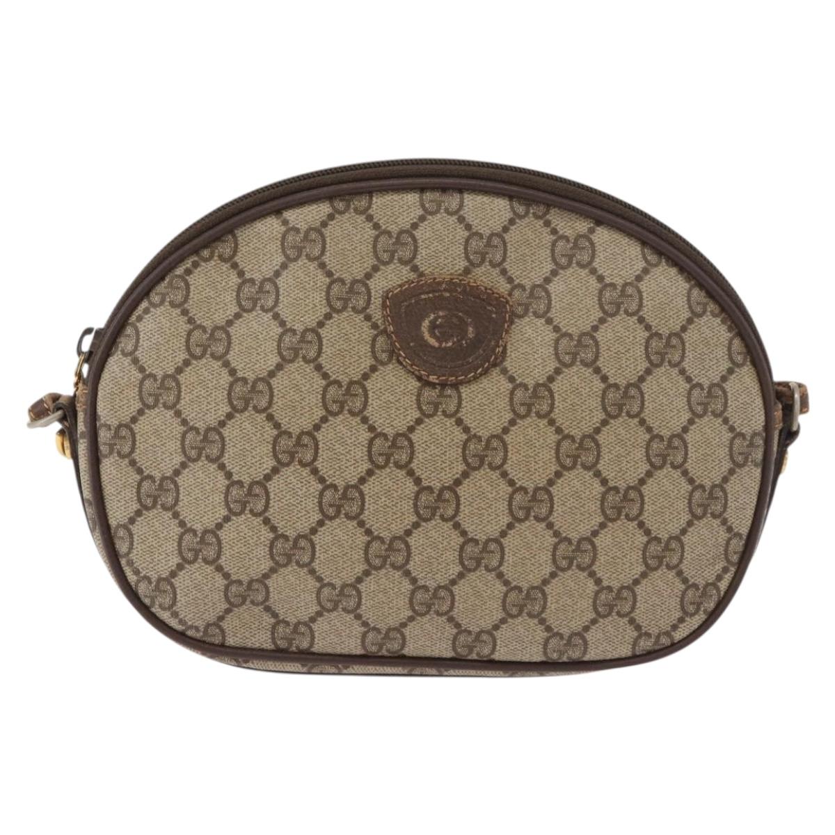 GUCCI GG Supreme Shoulder Bag PVC Beige Gold Auth BA13146