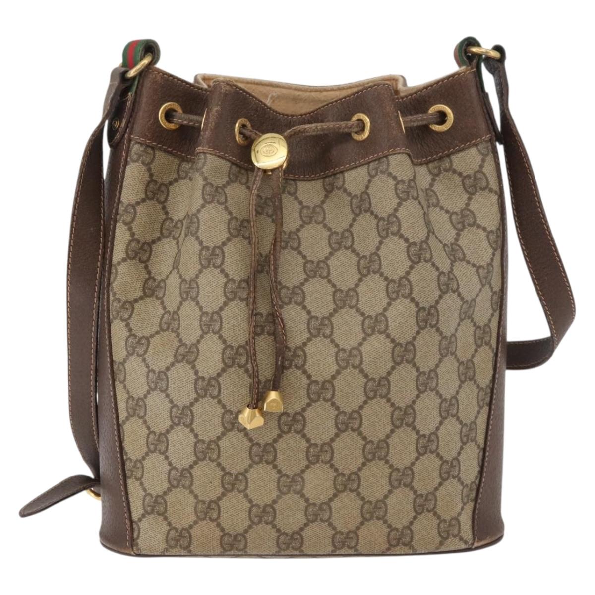 GUCCI GG Supreme Sherry Line Drawstring PVC Beige Red 164 02 034 Auth BA13148