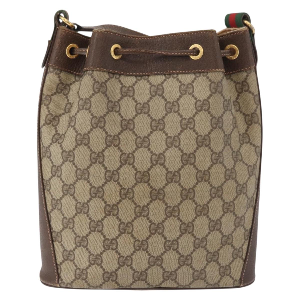 GUCCI GG Supreme Sherry Line Drawstring PVC Beige Red 164 02 034 Auth BA13148