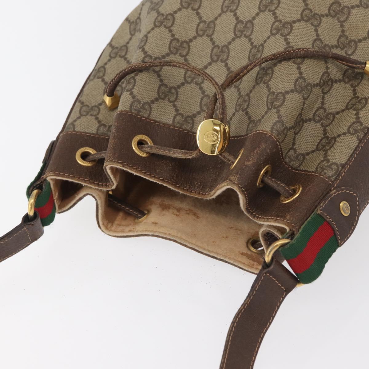 GUCCI GG Supreme Sherry Line Drawstring PVC Beige Red 164 02 034 Auth BA13148