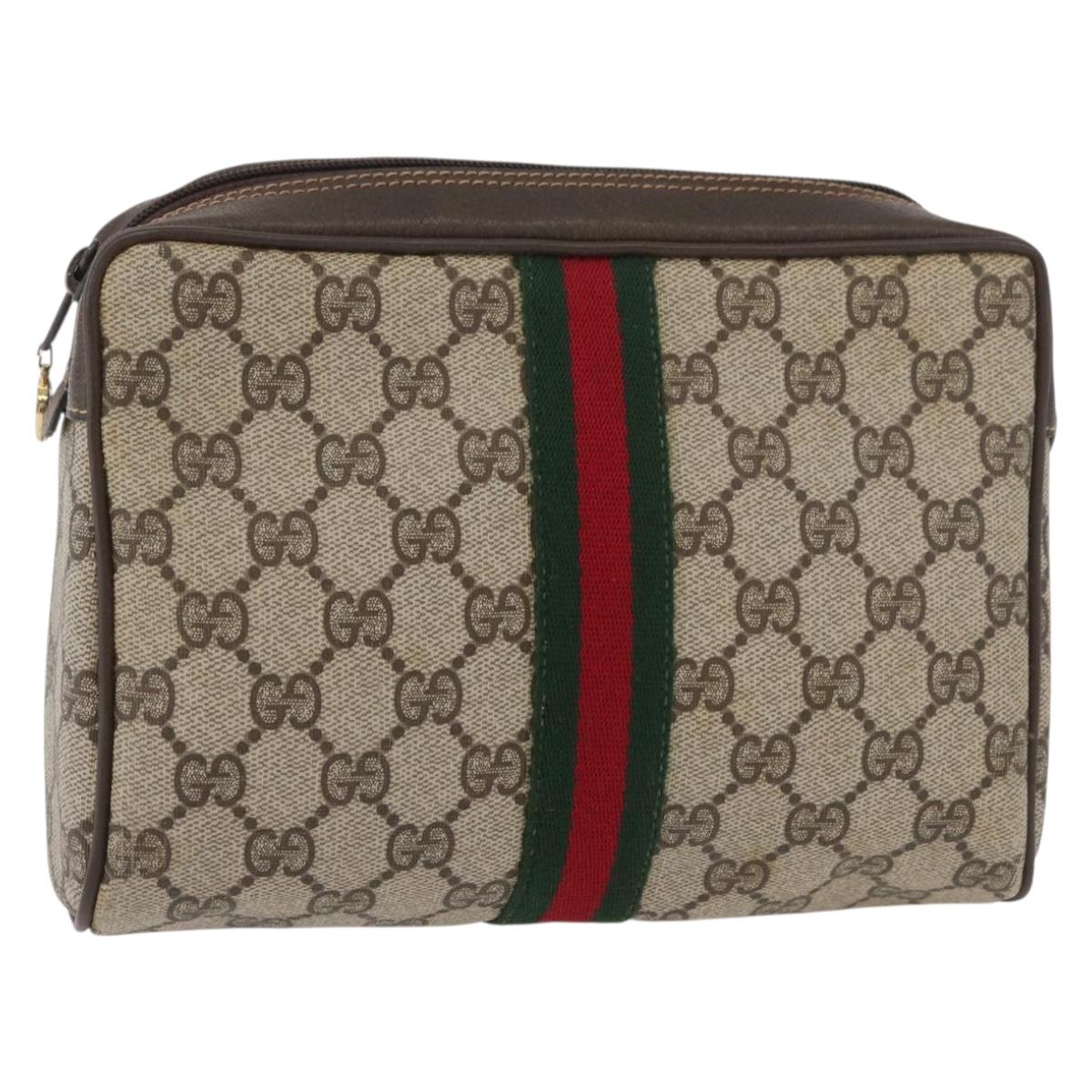 GUCCI GG Supreme Web Sherry Line Bag PVC Beige Red 32 014 3553 Auth BA13149