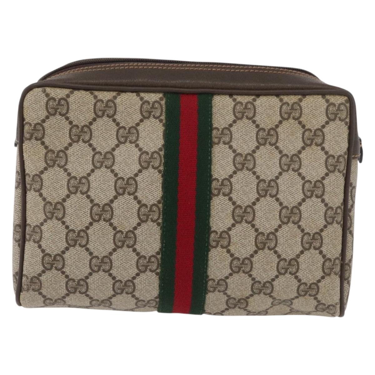 GUCCI GG Supreme Web Sherry Line Bag PVC Beige Red 32 014 3553 Auth BA13149