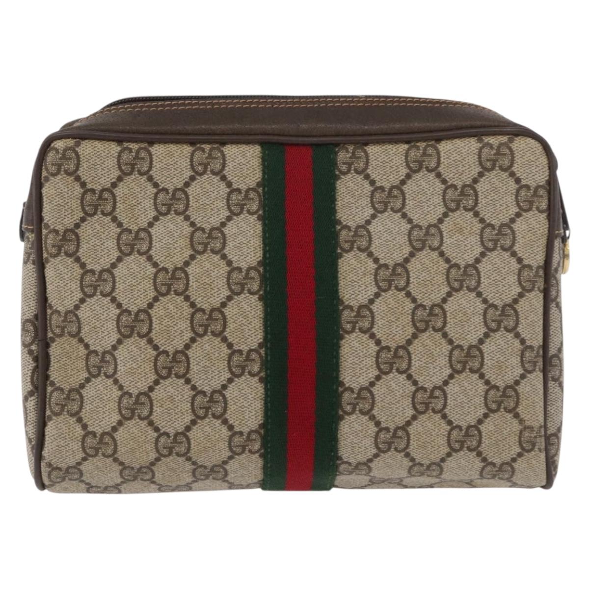 GUCCI GG Supreme Web Sherry Line Bag PVC Beige Red 32 014 3553 Auth BA13149