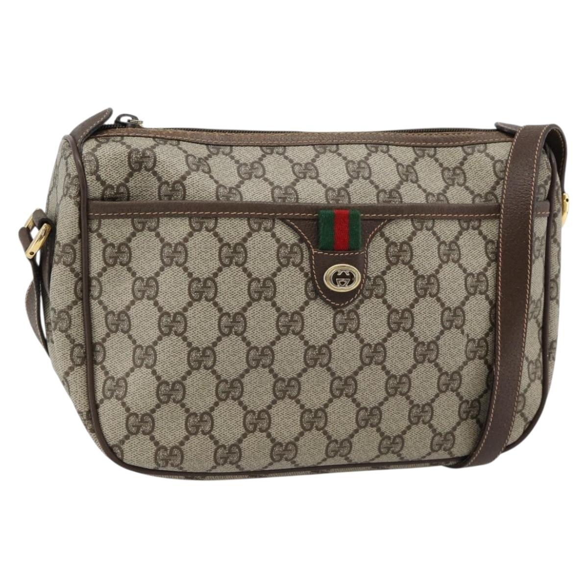 GUCCI GG Supreme Web Sherry Line Bag PVC Beige Gold 89 02 077 Auth BA13151