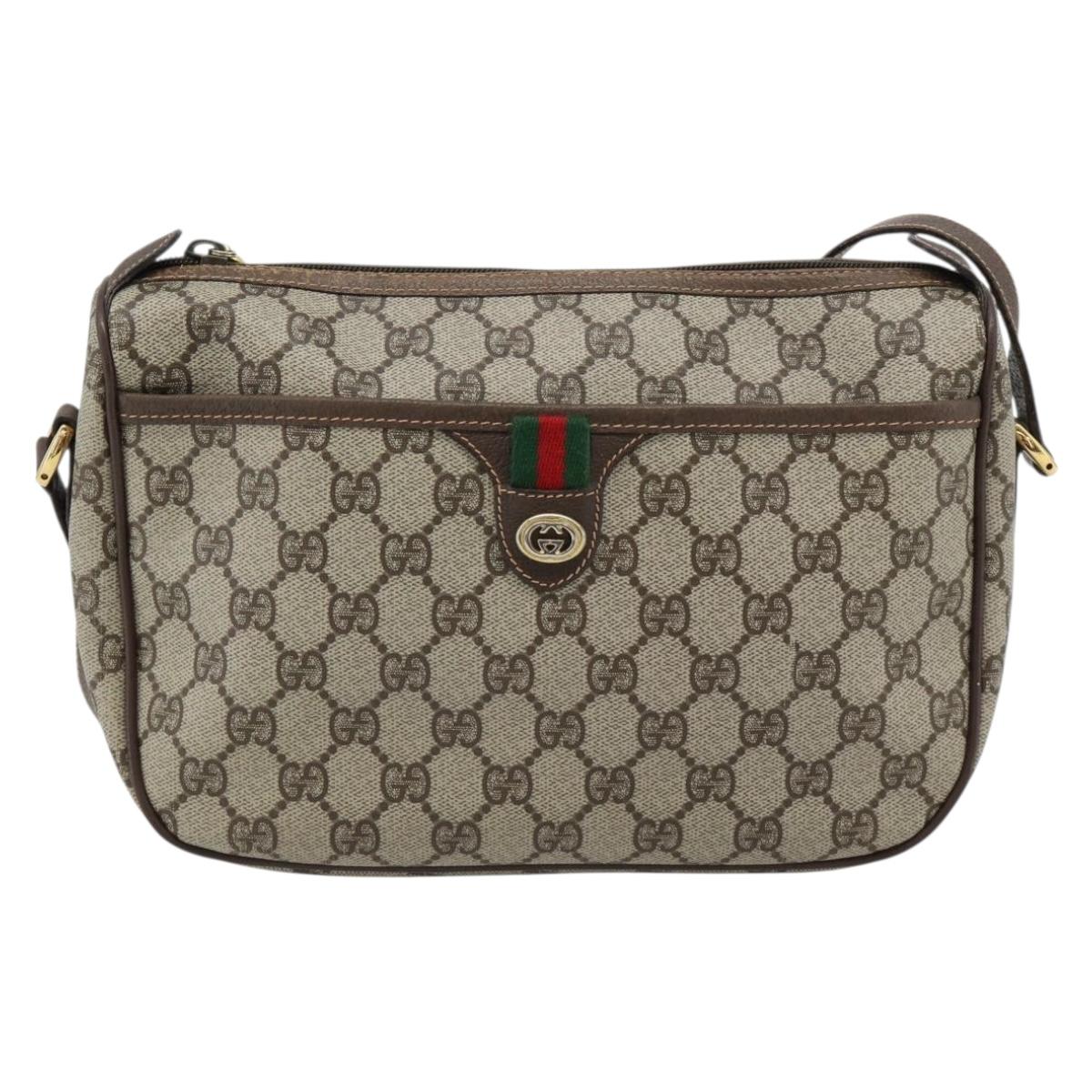 GUCCI GG Supreme Web Sherry Line Bag PVC Beige Gold 89 02 077 Auth BA13151