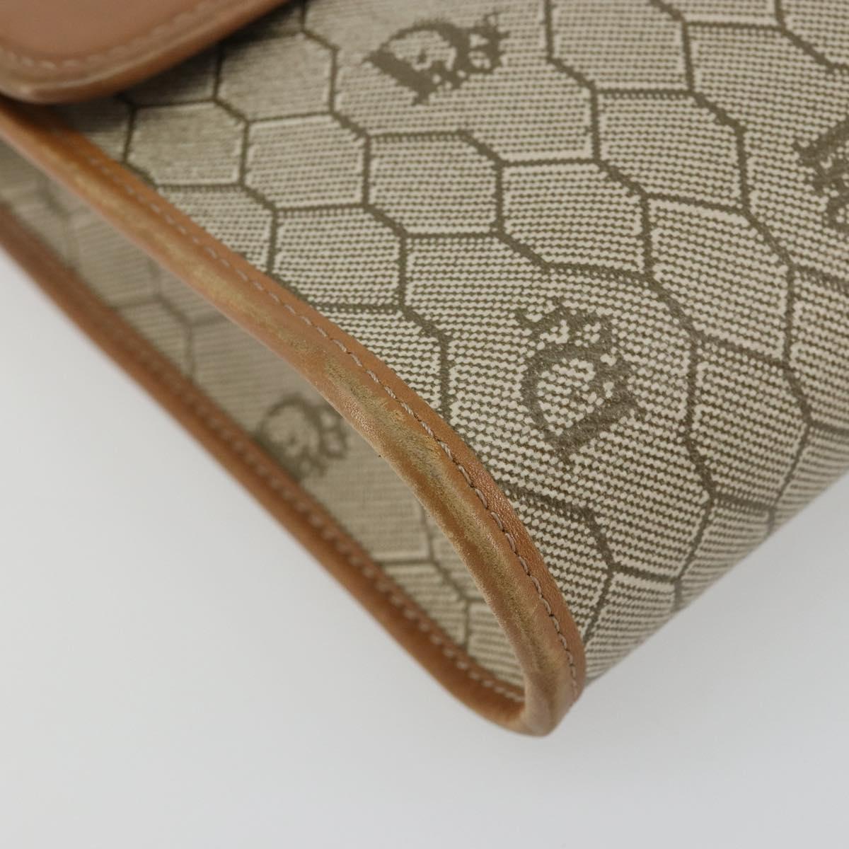Christian Dior Honeycomb Canvas Shoulder Bag PVC Beige Gold Auth BA13152
