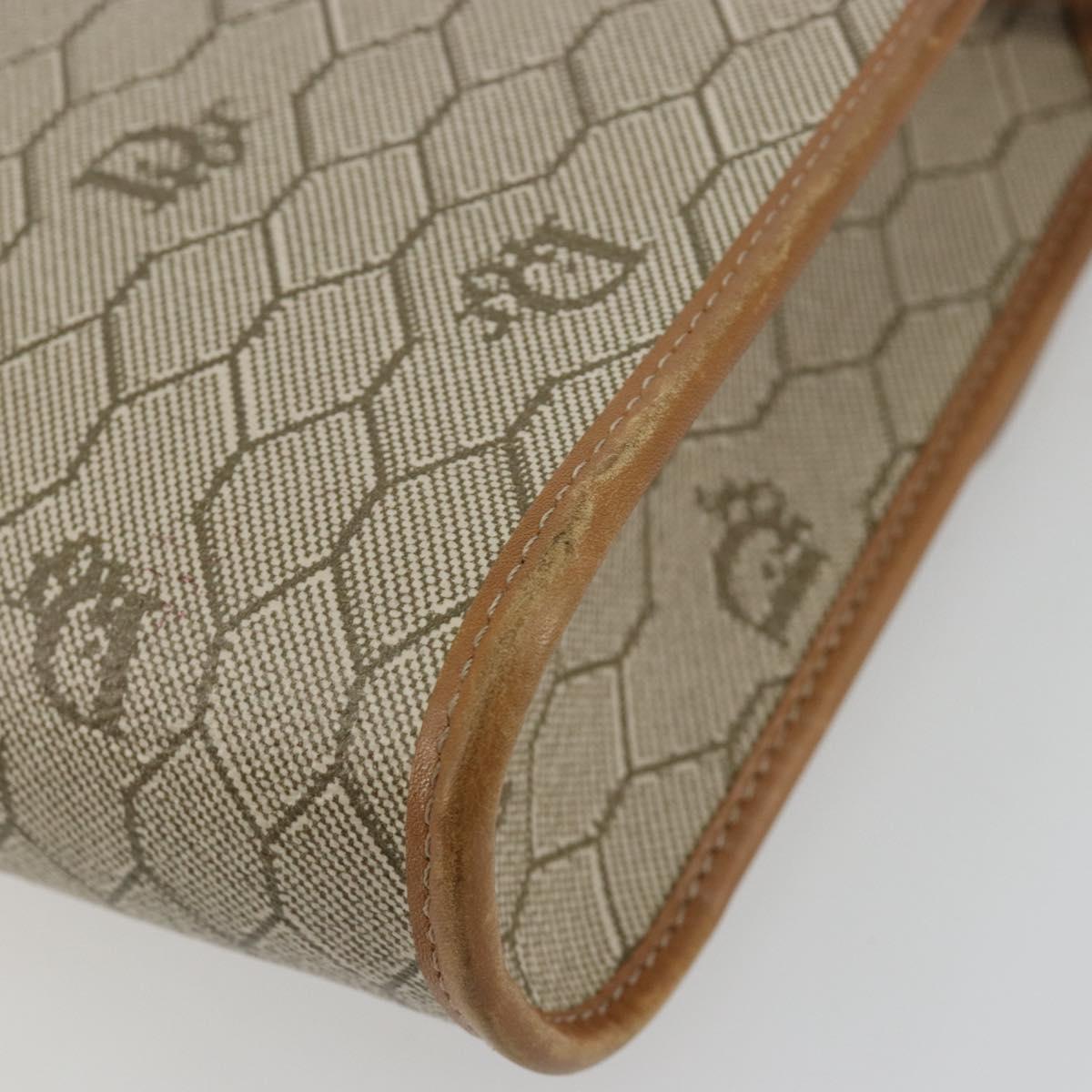 Christian Dior Honeycomb Canvas Shoulder Bag PVC Beige Gold Auth BA13152