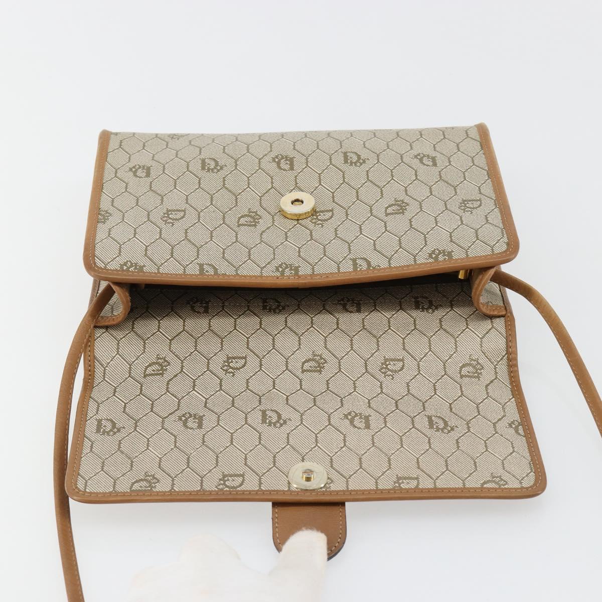 Christian Dior Honeycomb Canvas Shoulder Bag PVC Beige Gold Auth BA13152