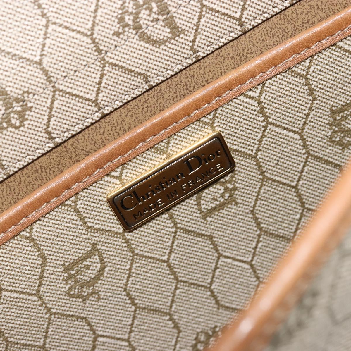Christian Dior Honeycomb Canvas Shoulder Bag PVC Beige Gold Auth BA13152