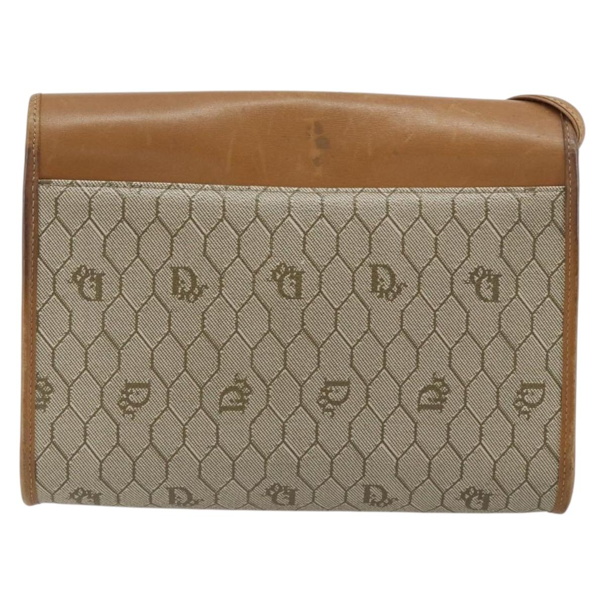 Christian Dior Honeycomb Canvas Shoulder Bag PVC Beige Gold Auth BA13152