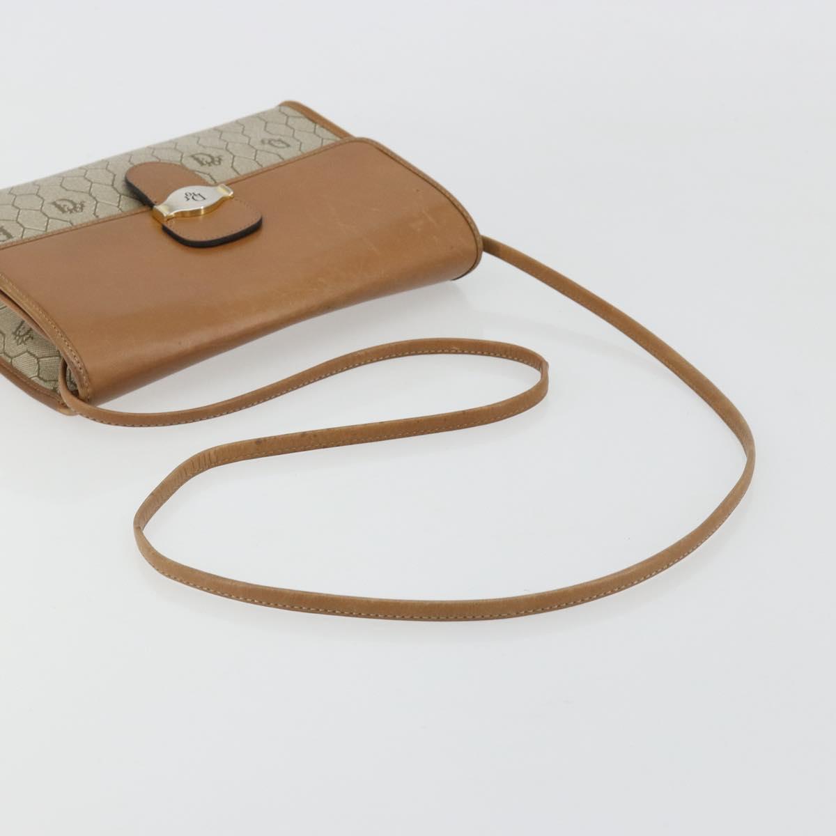 Christian Dior Honeycomb Canvas Shoulder Bag PVC Beige Gold Auth BA13152