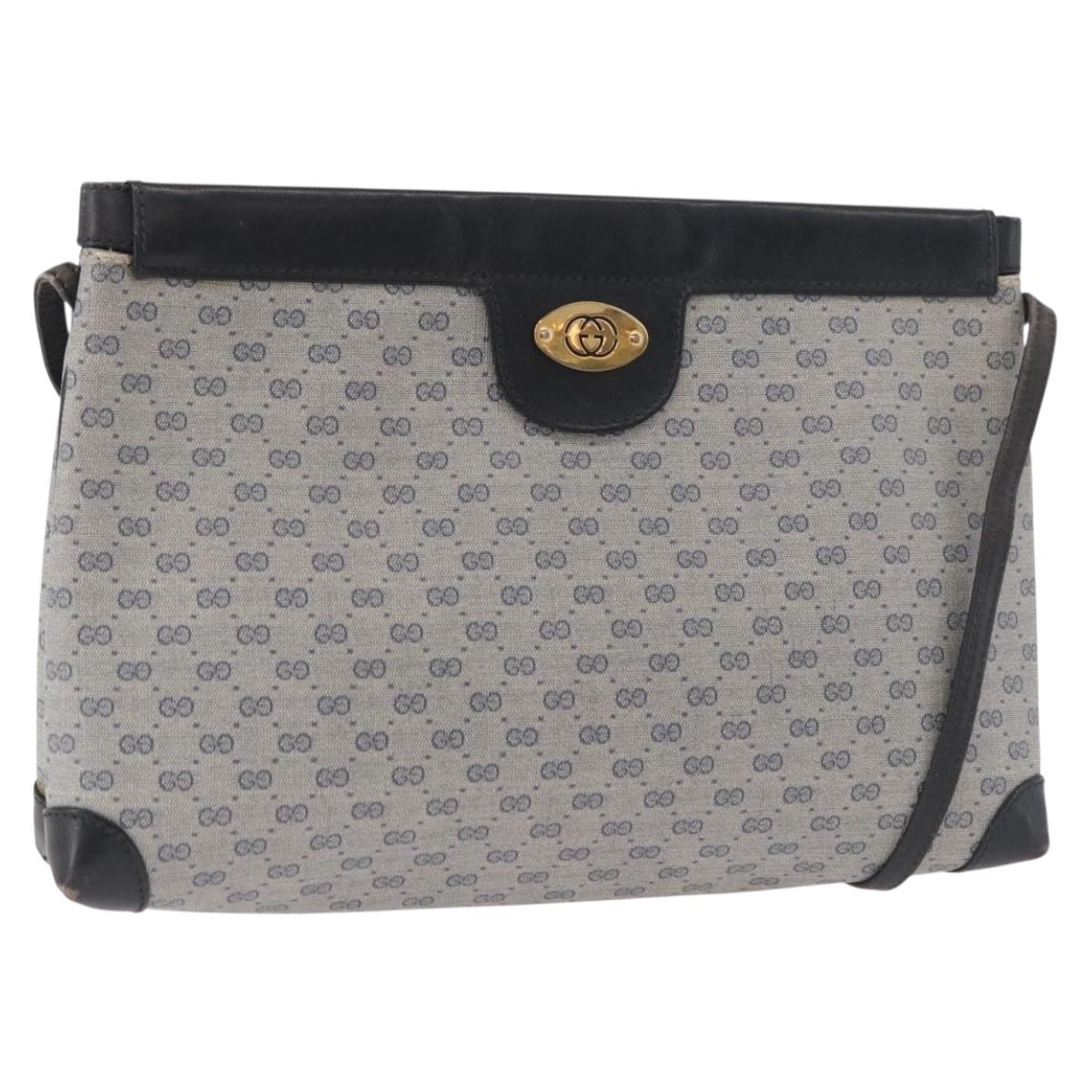 GUCCI Micro GG Supreme Shoulder Bag PVC Navy Gold Auth BA13153