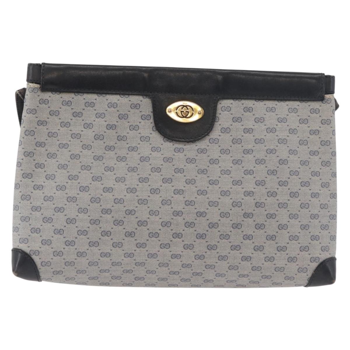 GUCCI Micro GG Supreme Shoulder Bag PVC Navy Gold Auth BA13153