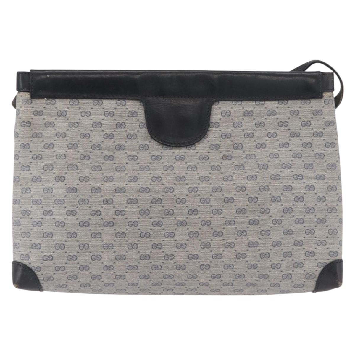 GUCCI Micro GG Supreme Shoulder Bag PVC Navy Gold Auth BA13153