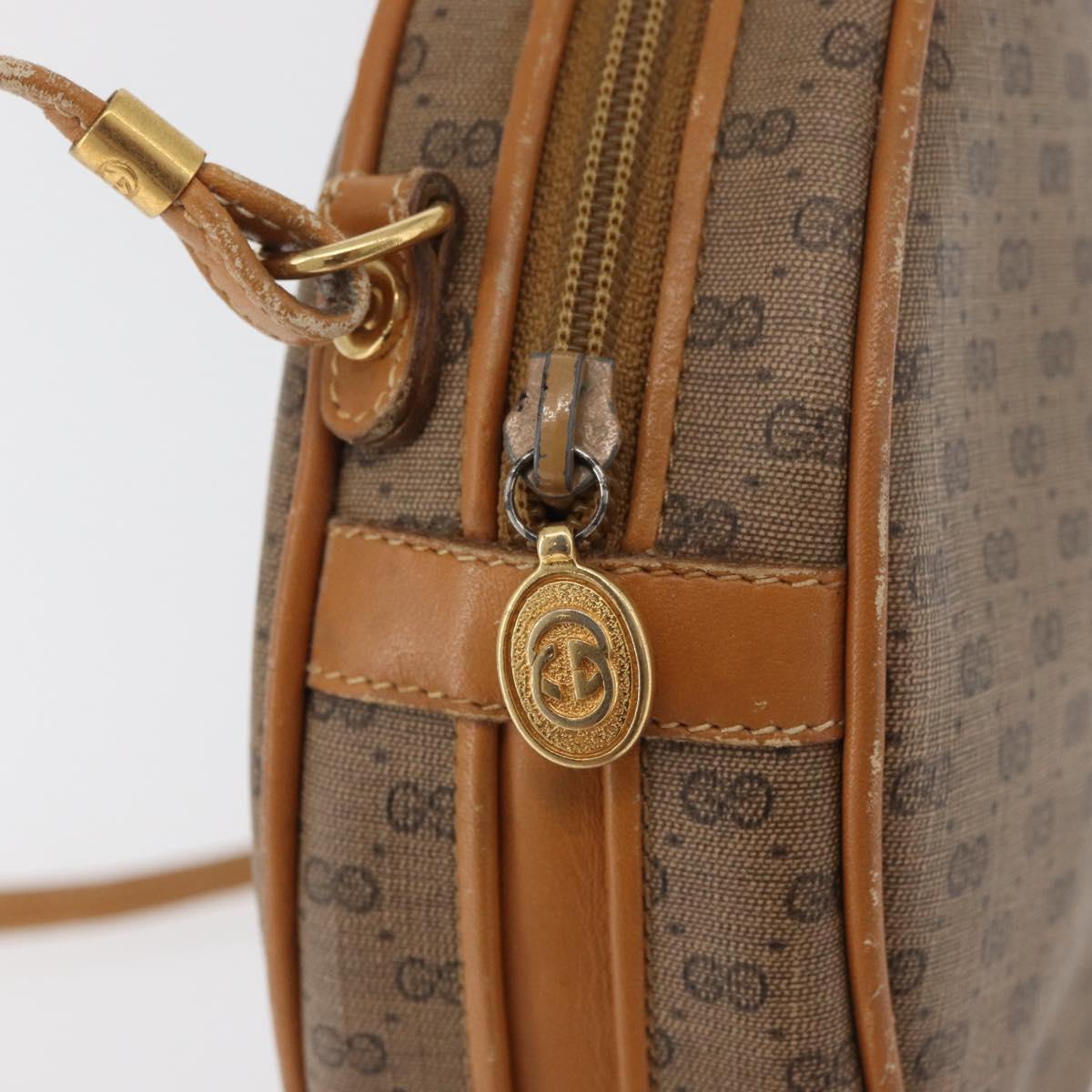GUCCI Micro GG Supreme Shoulder Bag PVC Beige Gold Auth BA13154