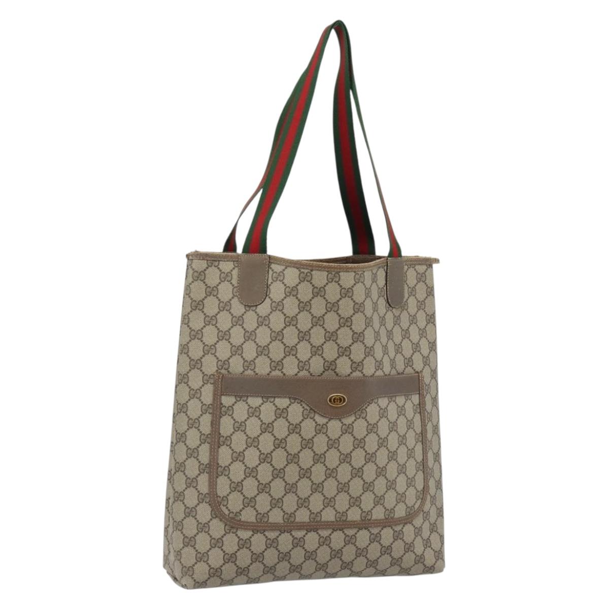 GUCCI GG Supreme Web Sherry Line Tote Bag PVC Beige 39 02 003 Auth BA13156