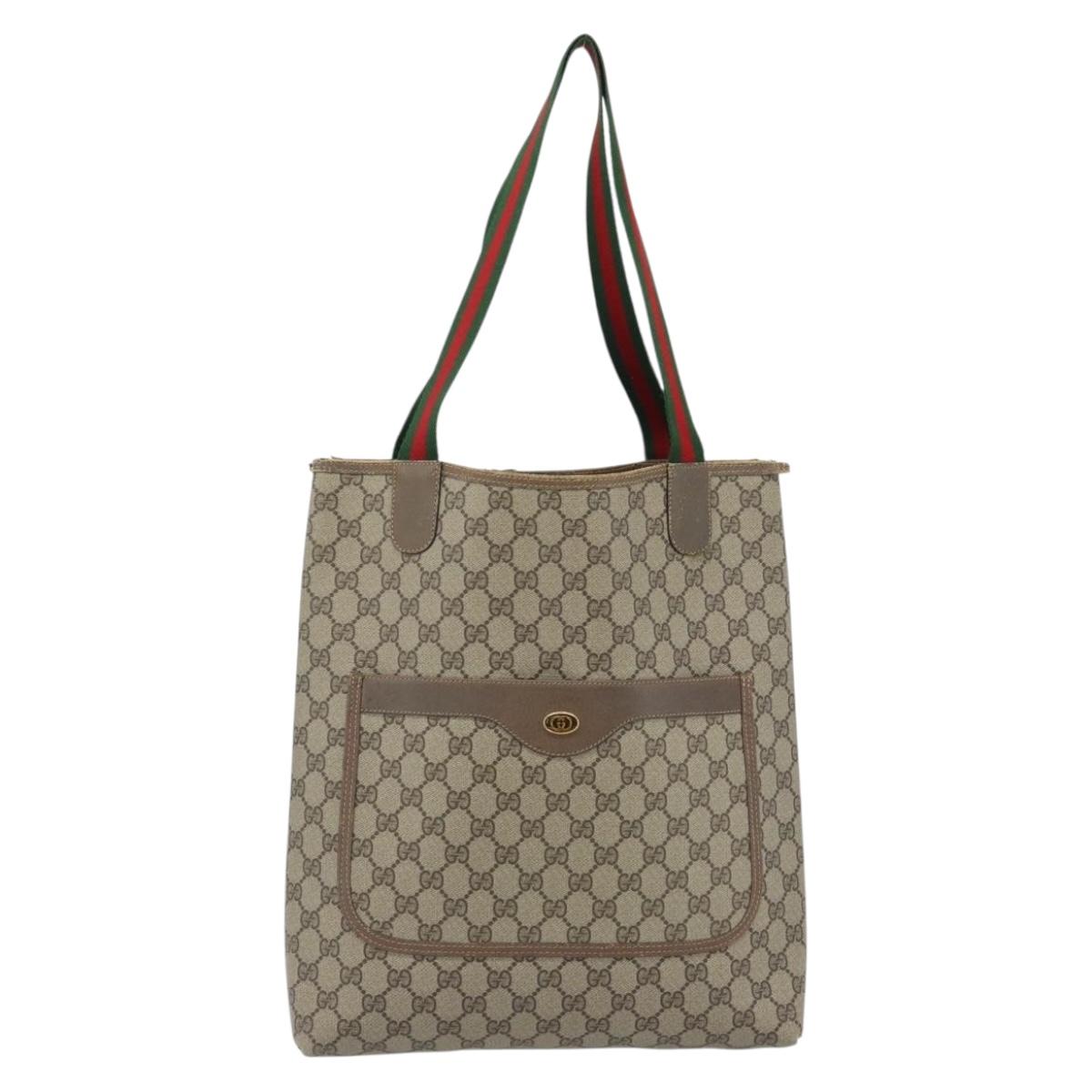 GUCCI GG Supreme Web Sherry Line Tote Bag PVC Beige 39 02 003 Auth BA13156