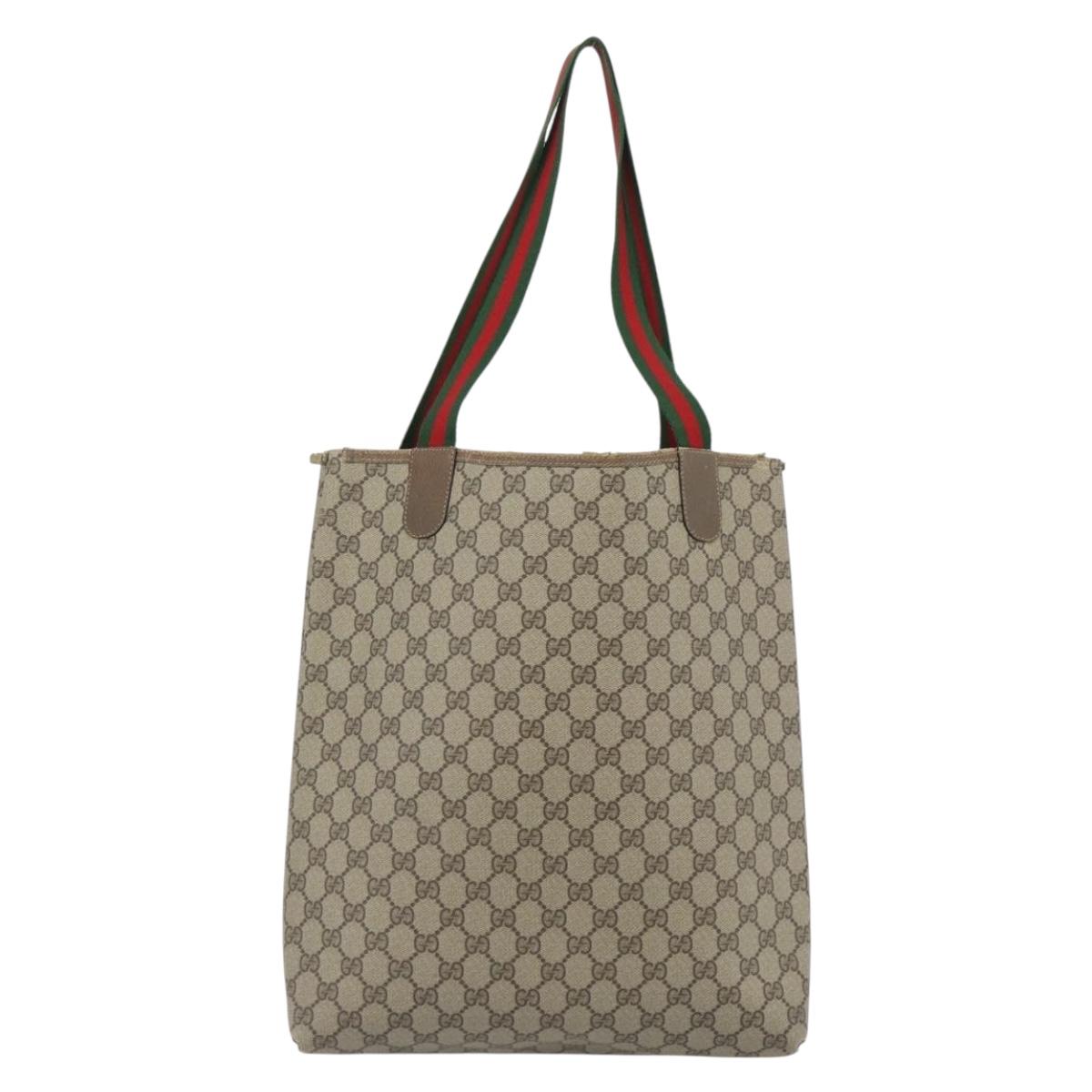GUCCI GG Supreme Web Sherry Line Tote Bag PVC Beige 39 02 003 Auth BA13156