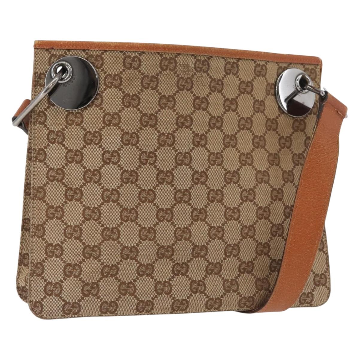GUCCI GG Canvas Shoulder Bag Beige Silver 120841 Auth BA13157