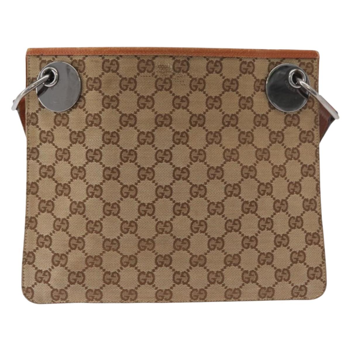 GUCCI GG Canvas Shoulder Bag Beige Silver 120841 Auth BA13157