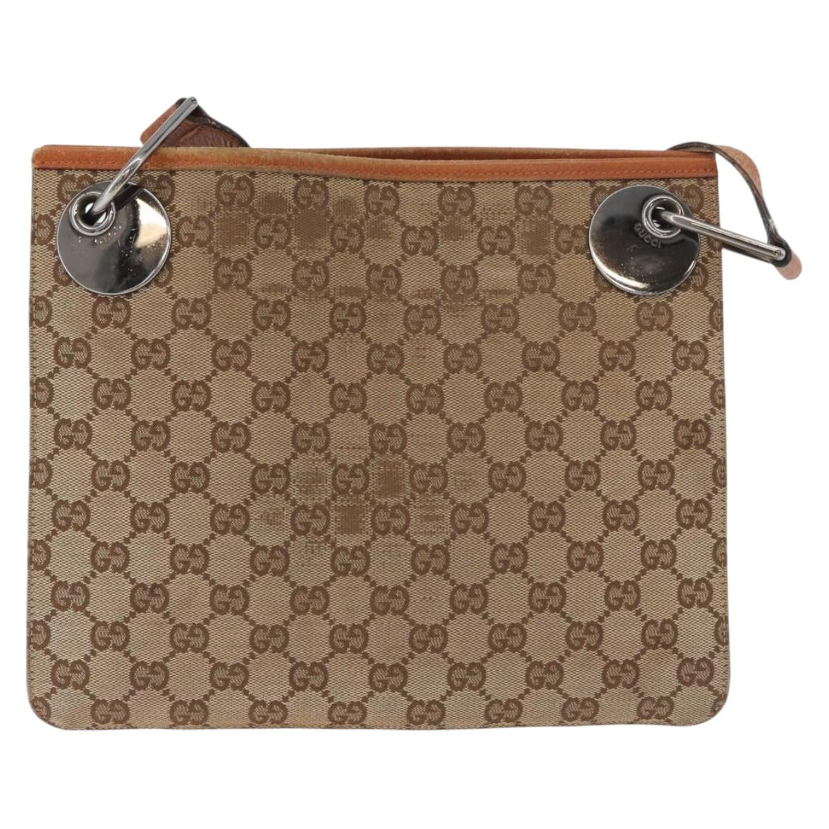 GUCCI GG Canvas Shoulder Bag Beige Silver 120841 Auth BA13157
