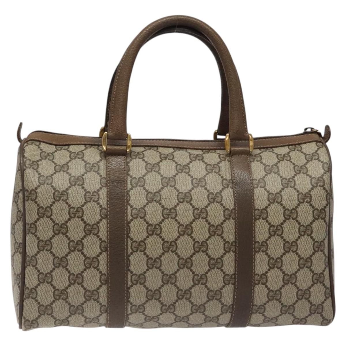 GUCCI GG Supreme Web Sherry Line Hand Bag PVC Leather Beige Auth BA1316