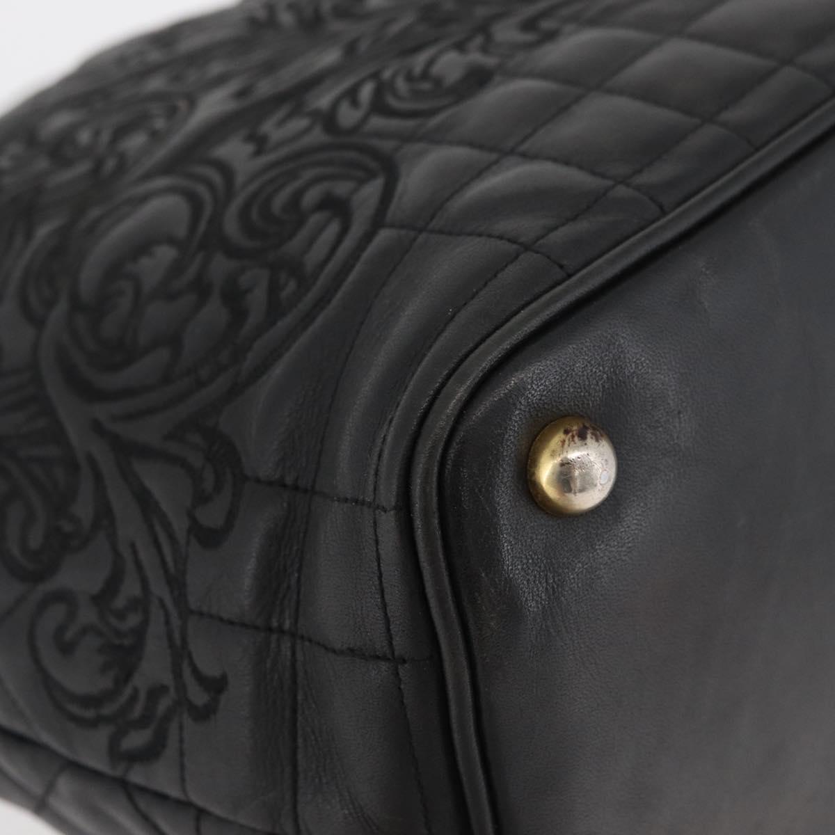 Gianni Versace Hand Bag Leather Black Gold Auth BA13163