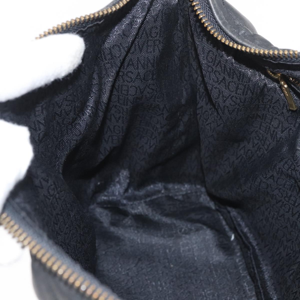 Gianni Versace Hand Bag Leather Black Gold Auth BA13163