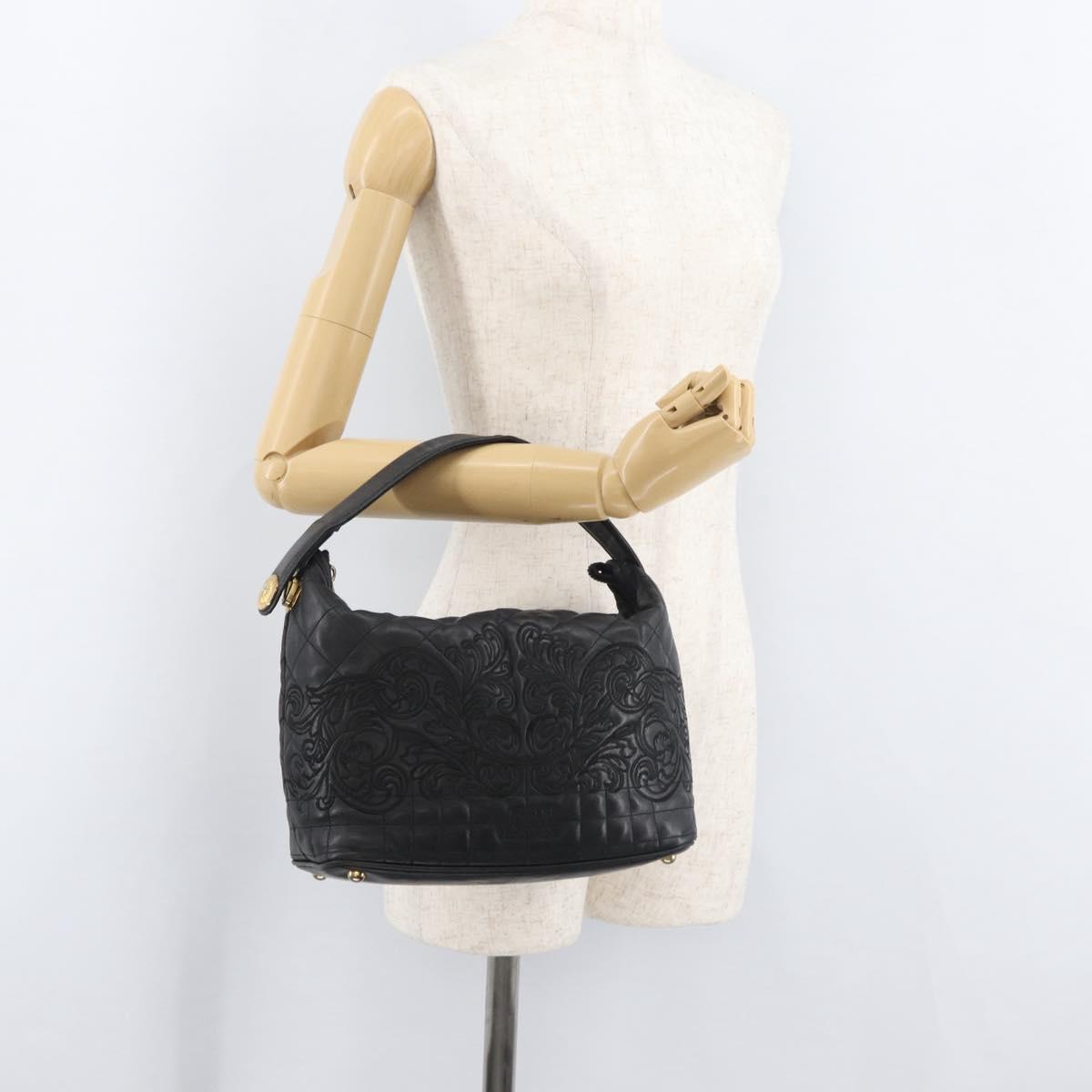 Gianni Versace Hand Bag Leather Black Gold Auth BA13163