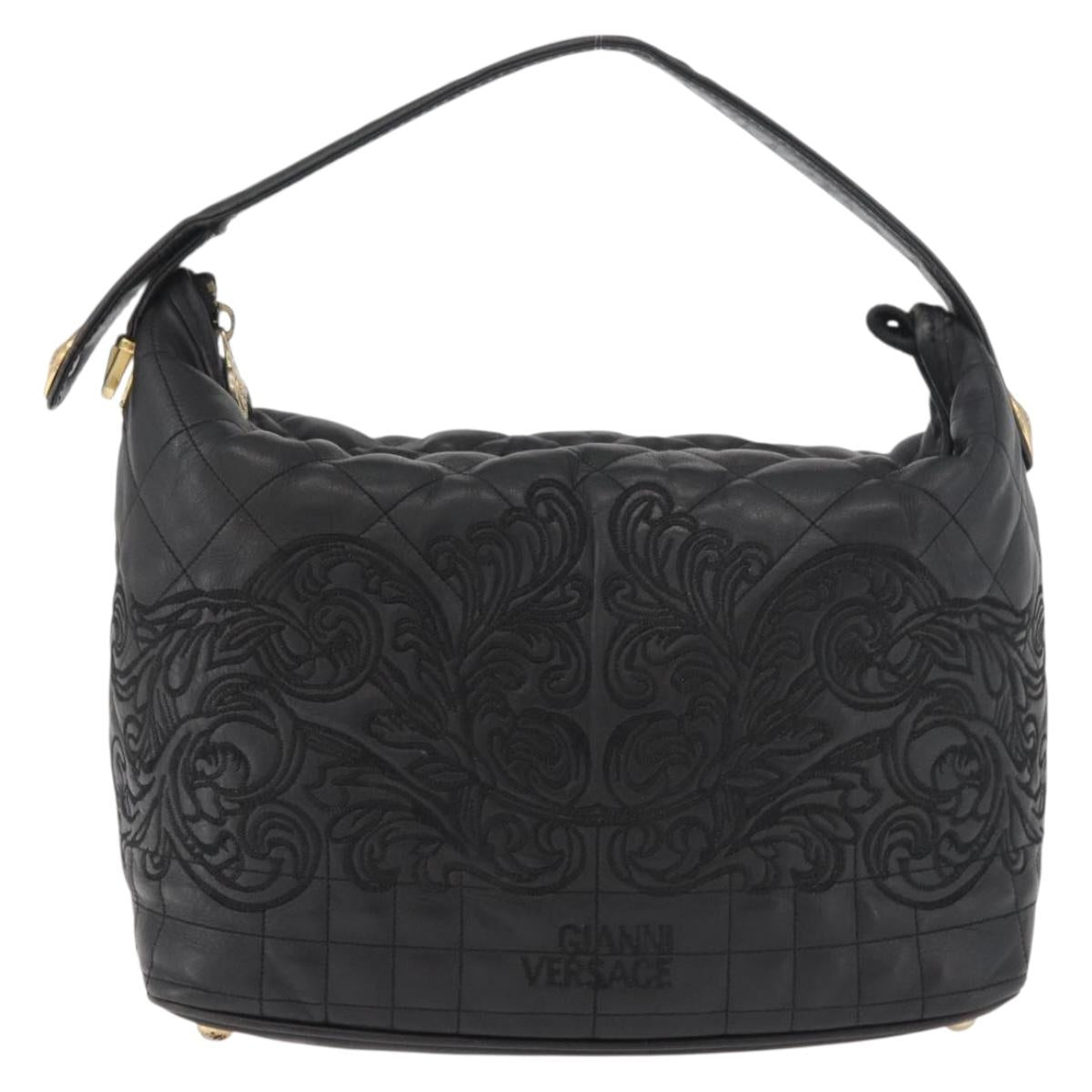 Gianni Versace Hand Bag Leather Black Gold Auth BA13163