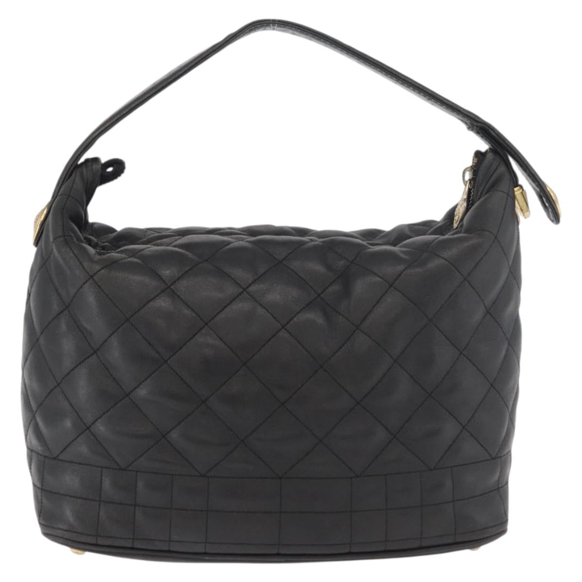 Gianni Versace Hand Bag Leather Black Gold Auth BA13163