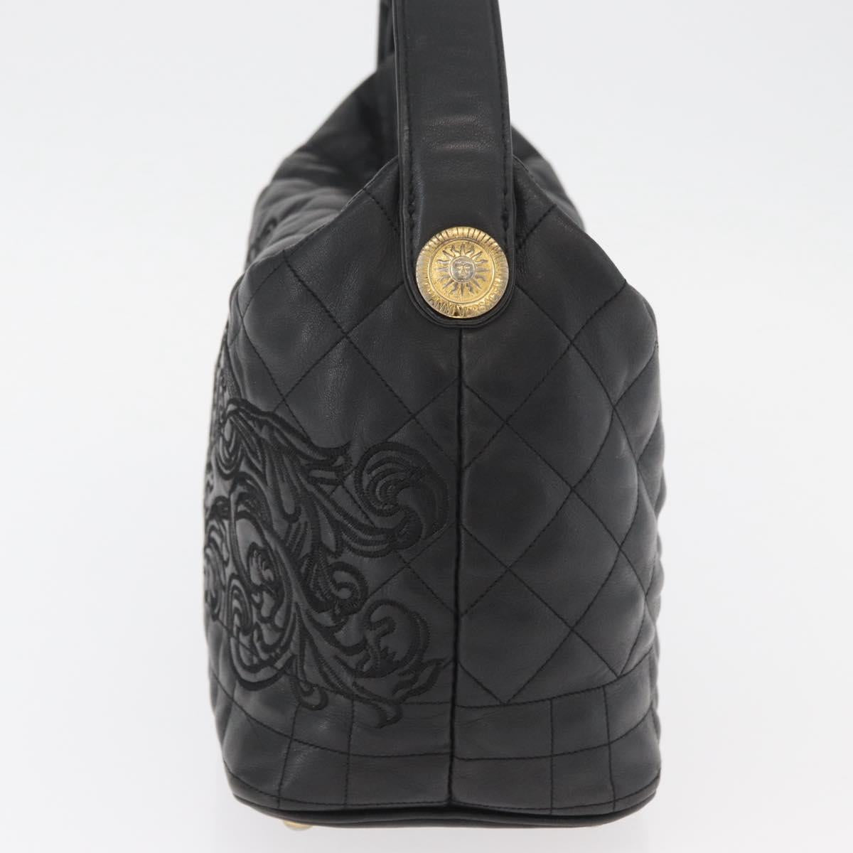 Gianni Versace Hand Bag Leather Black Gold Auth BA13163