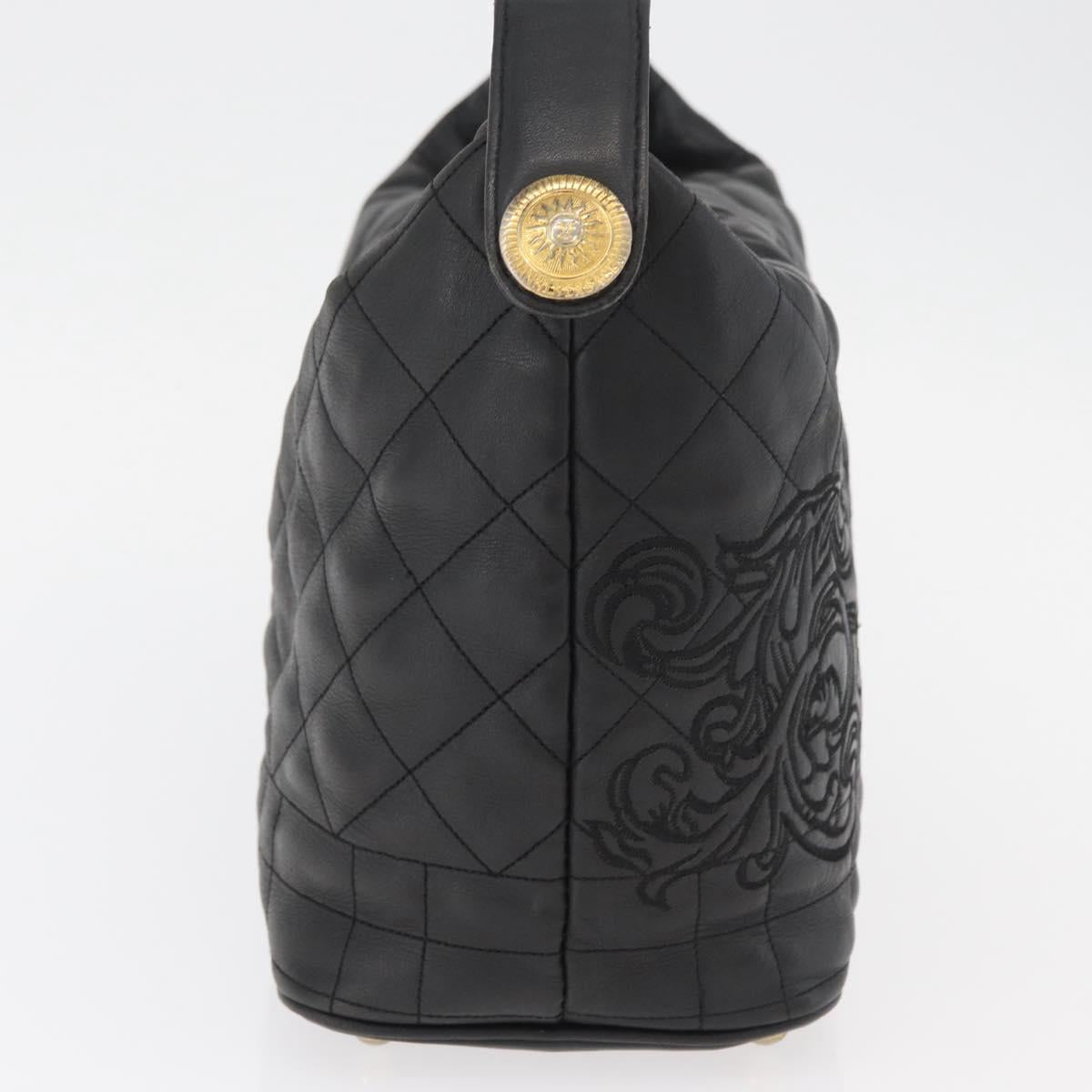 Gianni Versace Hand Bag Leather Black Gold Auth BA13163