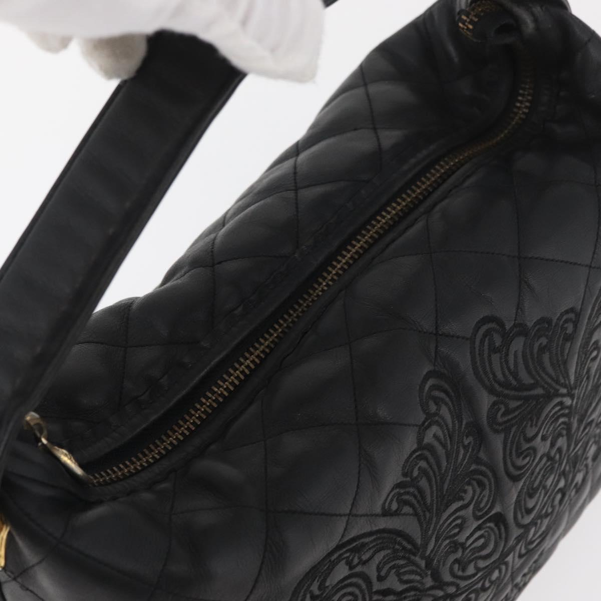 Gianni Versace Hand Bag Leather Black Gold Auth BA13163