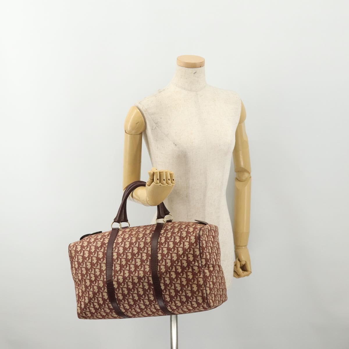 Christian Dior Trotter Canvas Boston Bag Red Gold Auth BA13165