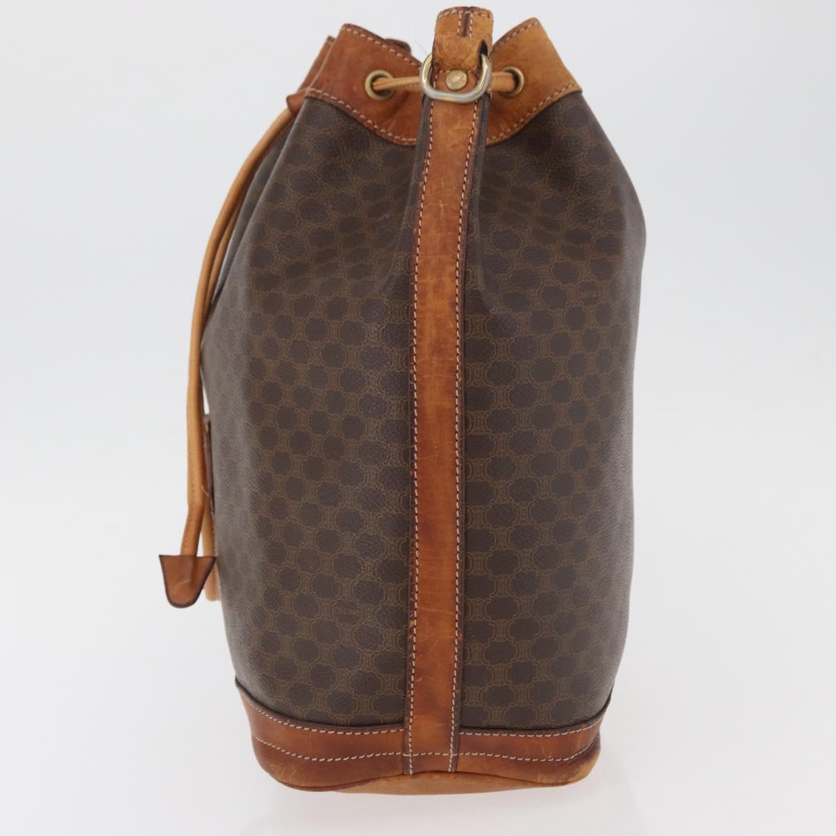 CELINE Macadam Canvas Purse Shoulder Bag PVC Leather Brown Gold Auth BA13166
