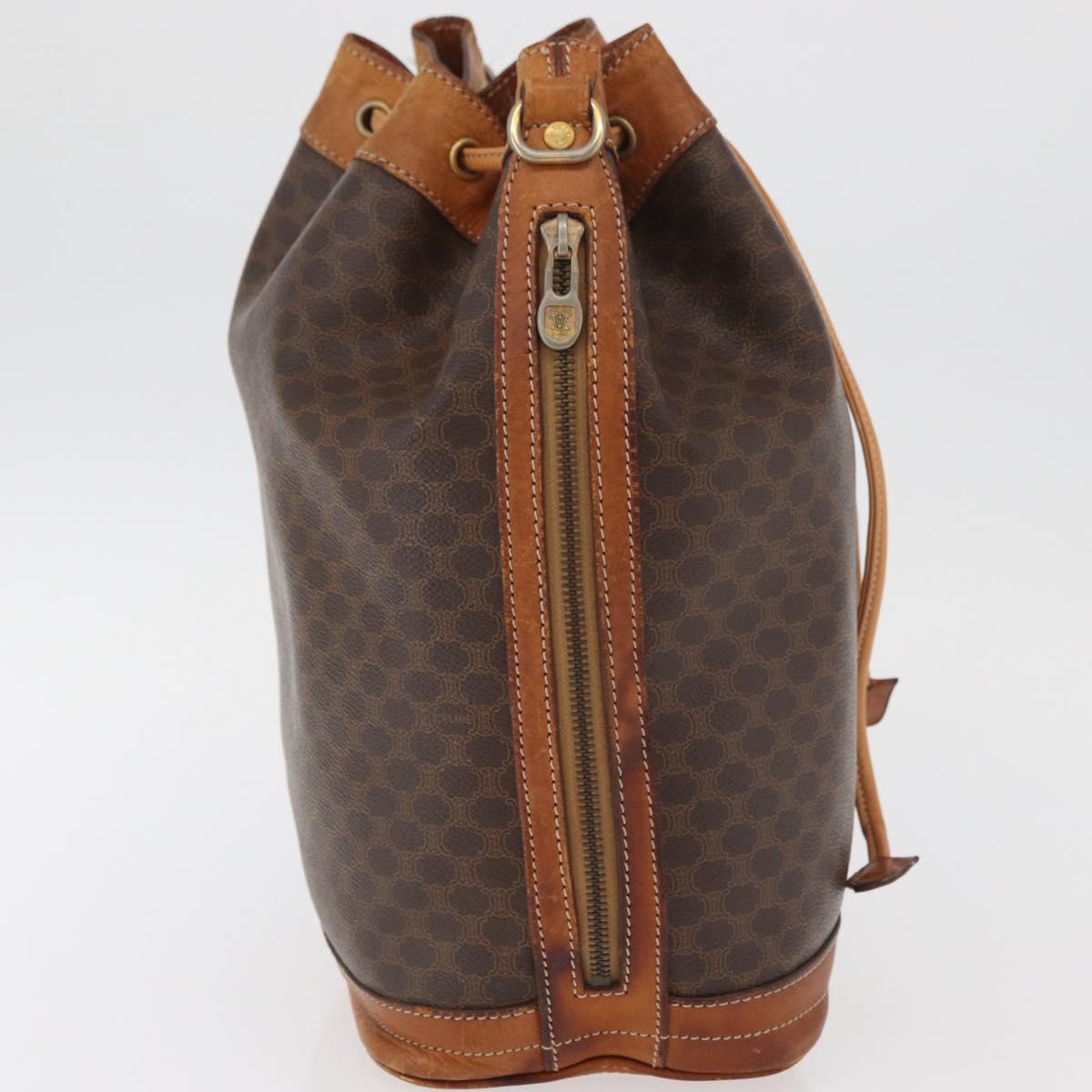 CELINE Macadam Canvas Purse Shoulder Bag PVC Leather Brown Gold Auth BA13166