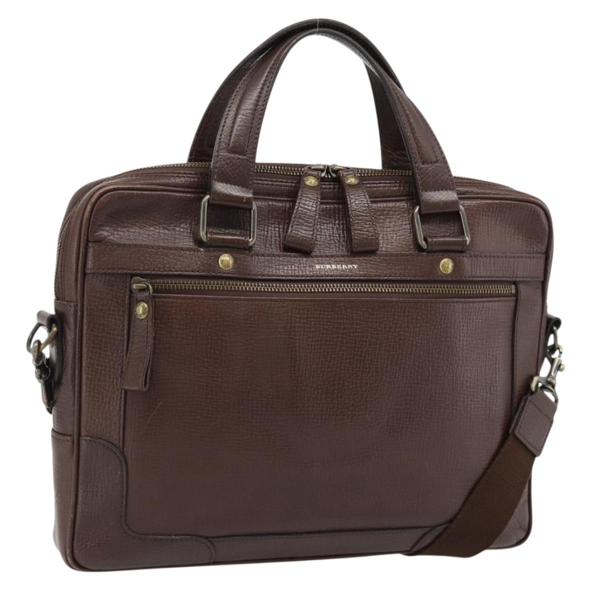 BURBERRY Hand Bag Leather 2way Brown Gold Auth BA13168
