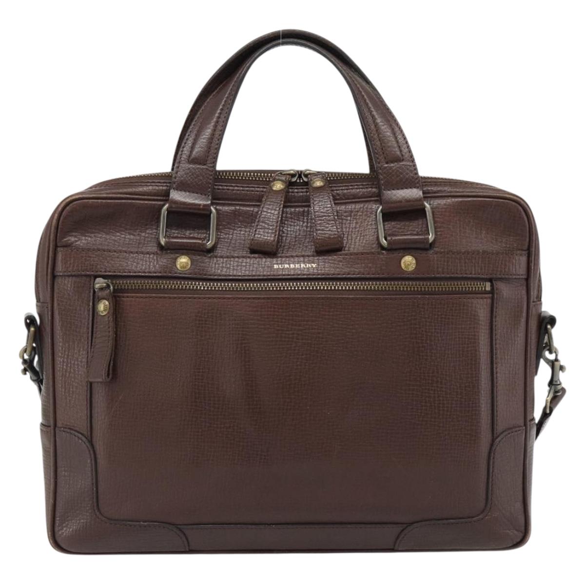 BURBERRY Hand Bag Leather 2way Brown Gold Auth BA13168