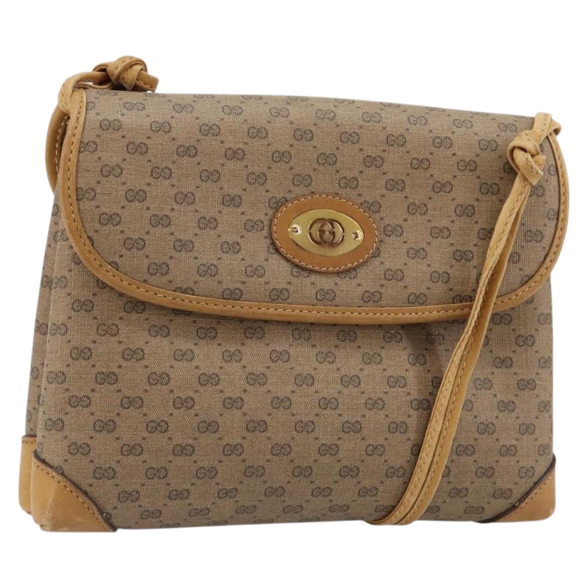 GUCCI Micro GG Supreme Shoulder Bag PVC Beige Gold Auth BA13169