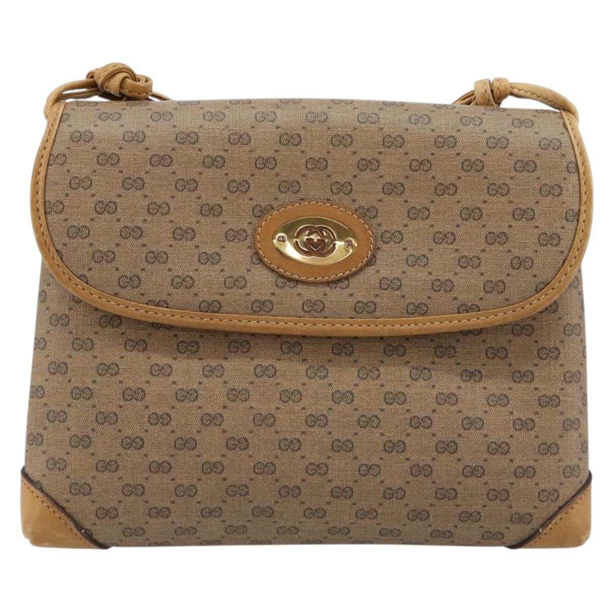 GUCCI Micro GG Supreme Shoulder Bag PVC Beige Gold Auth BA13169