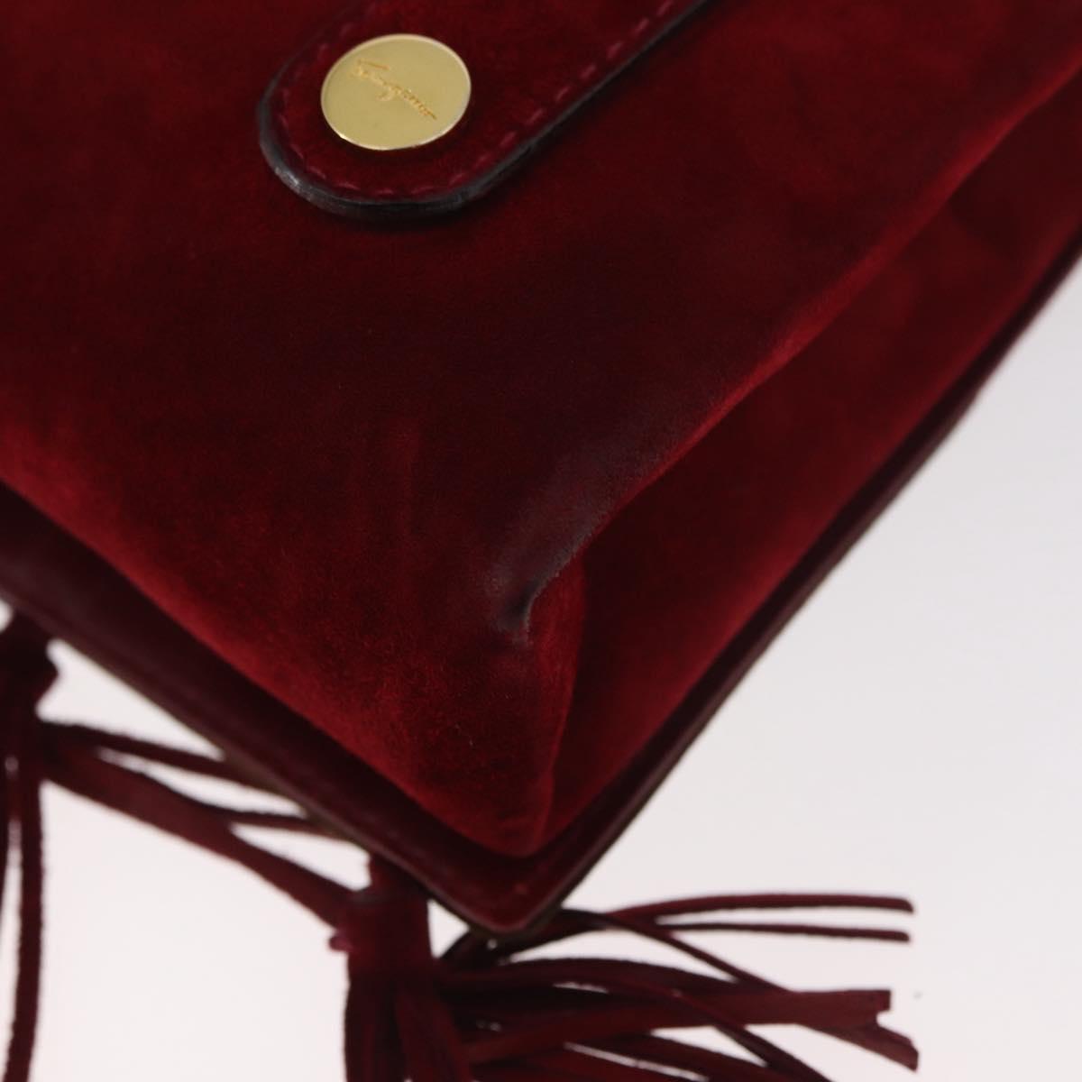 Salvatore Ferragamo Shoulder Bag Suede Red Gold Auth BA13170A