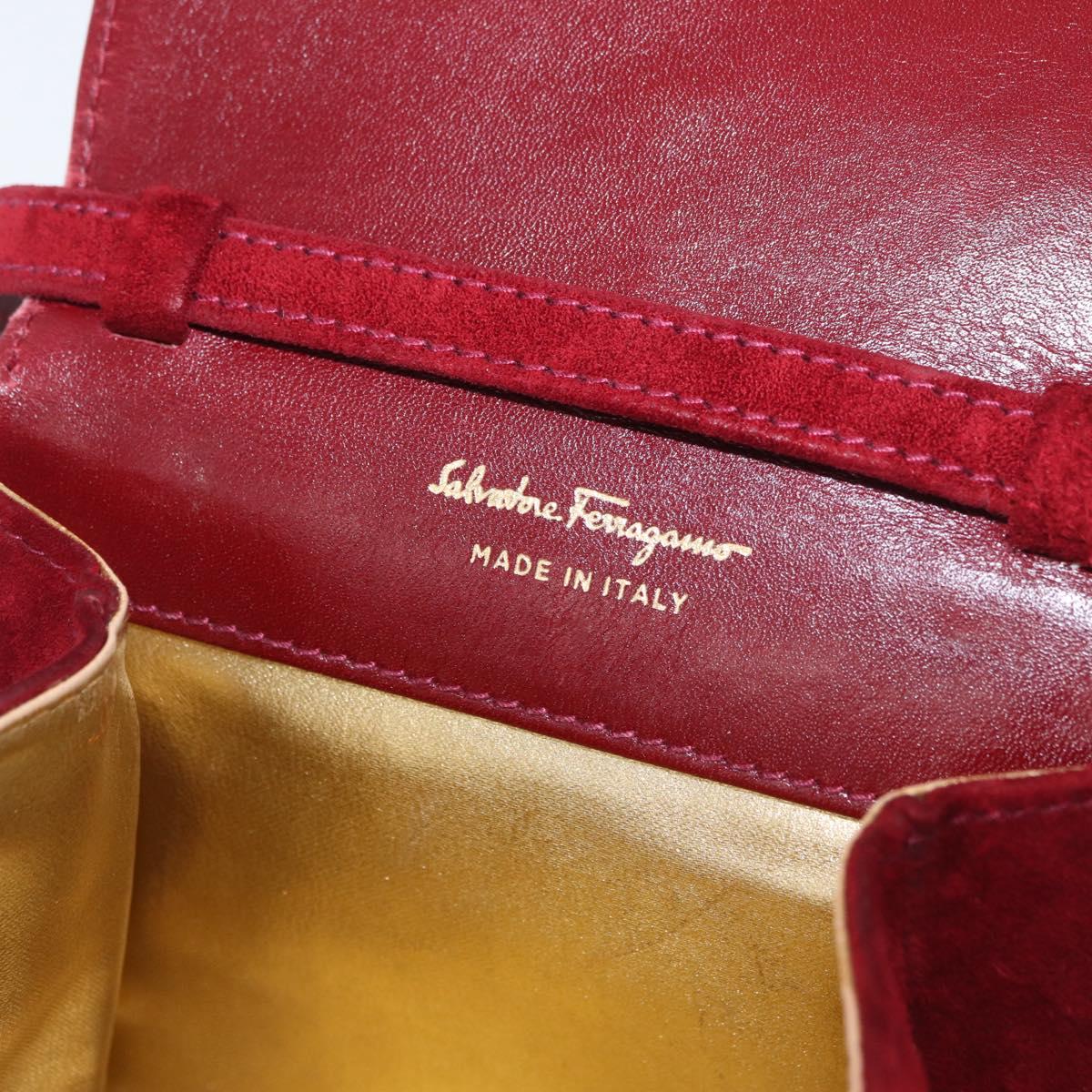 Salvatore Ferragamo Shoulder Bag Suede Red Gold Auth BA13170A