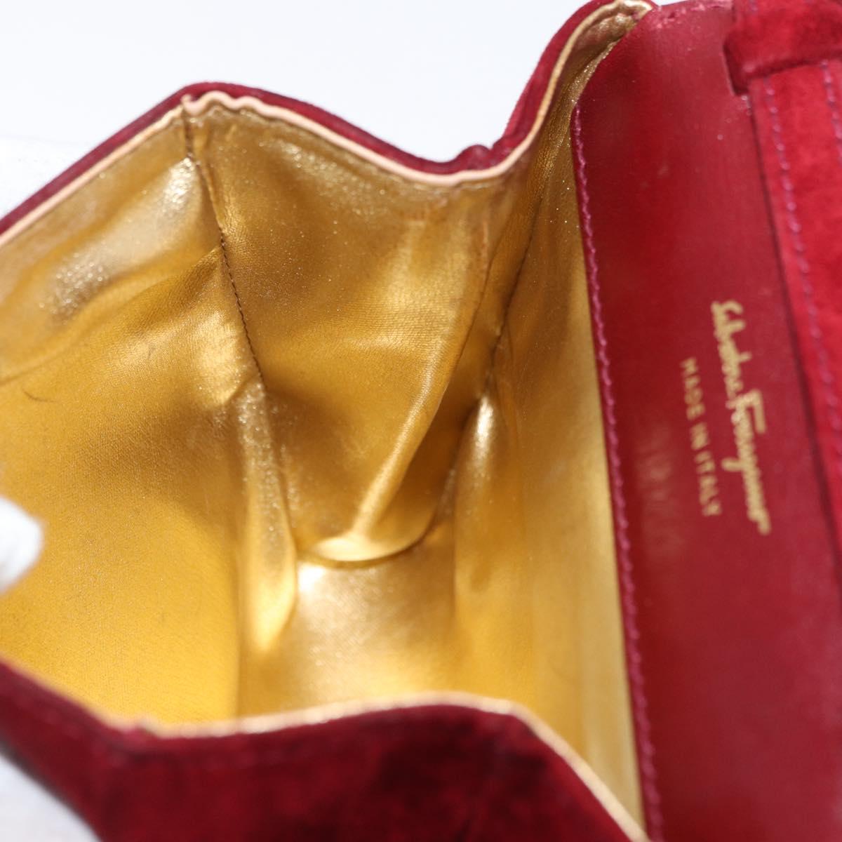 Salvatore Ferragamo Shoulder Bag Suede Red Gold Auth BA13170A