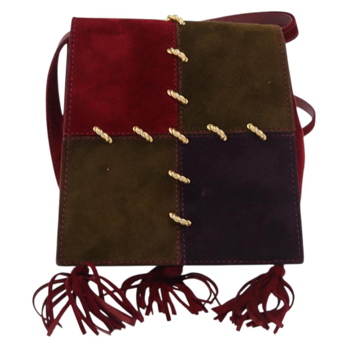 Salvatore Ferragamo Shoulder Bag Suede Red Gold Auth BA13170A