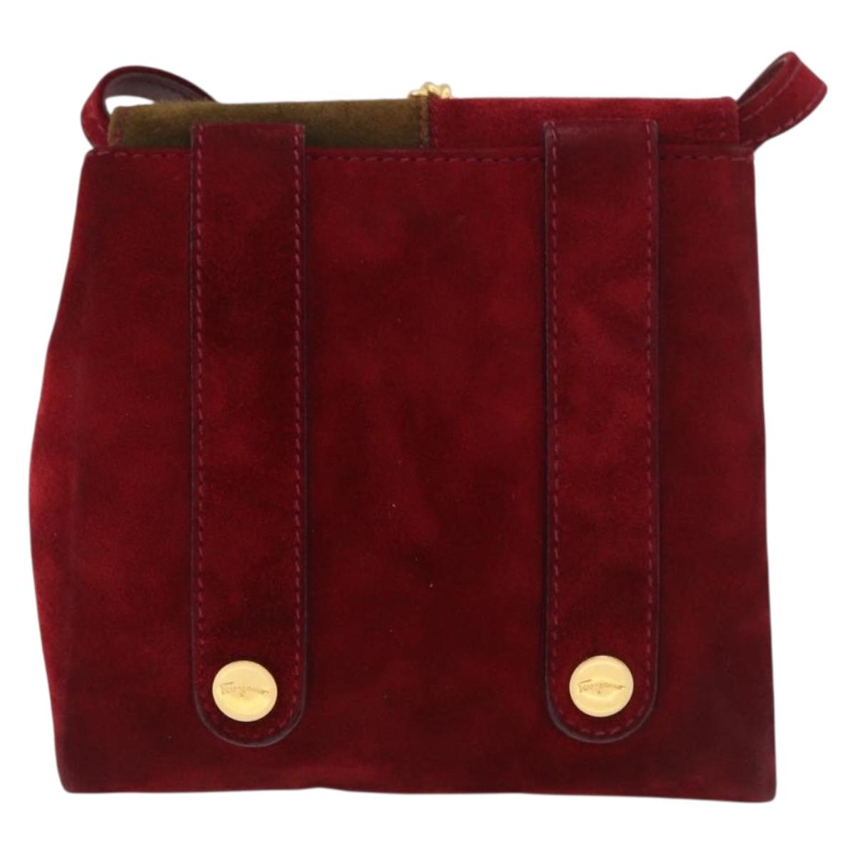 Salvatore Ferragamo Shoulder Bag Suede Red Gold Auth BA13170A