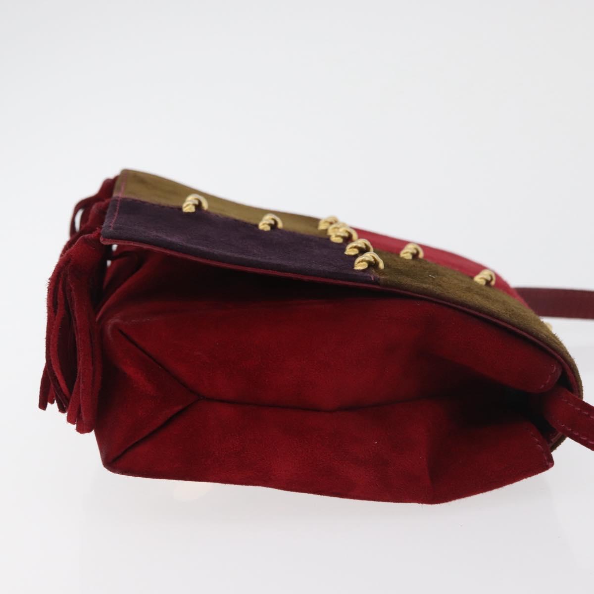 Salvatore Ferragamo Shoulder Bag Suede Red Gold Auth BA13170A
