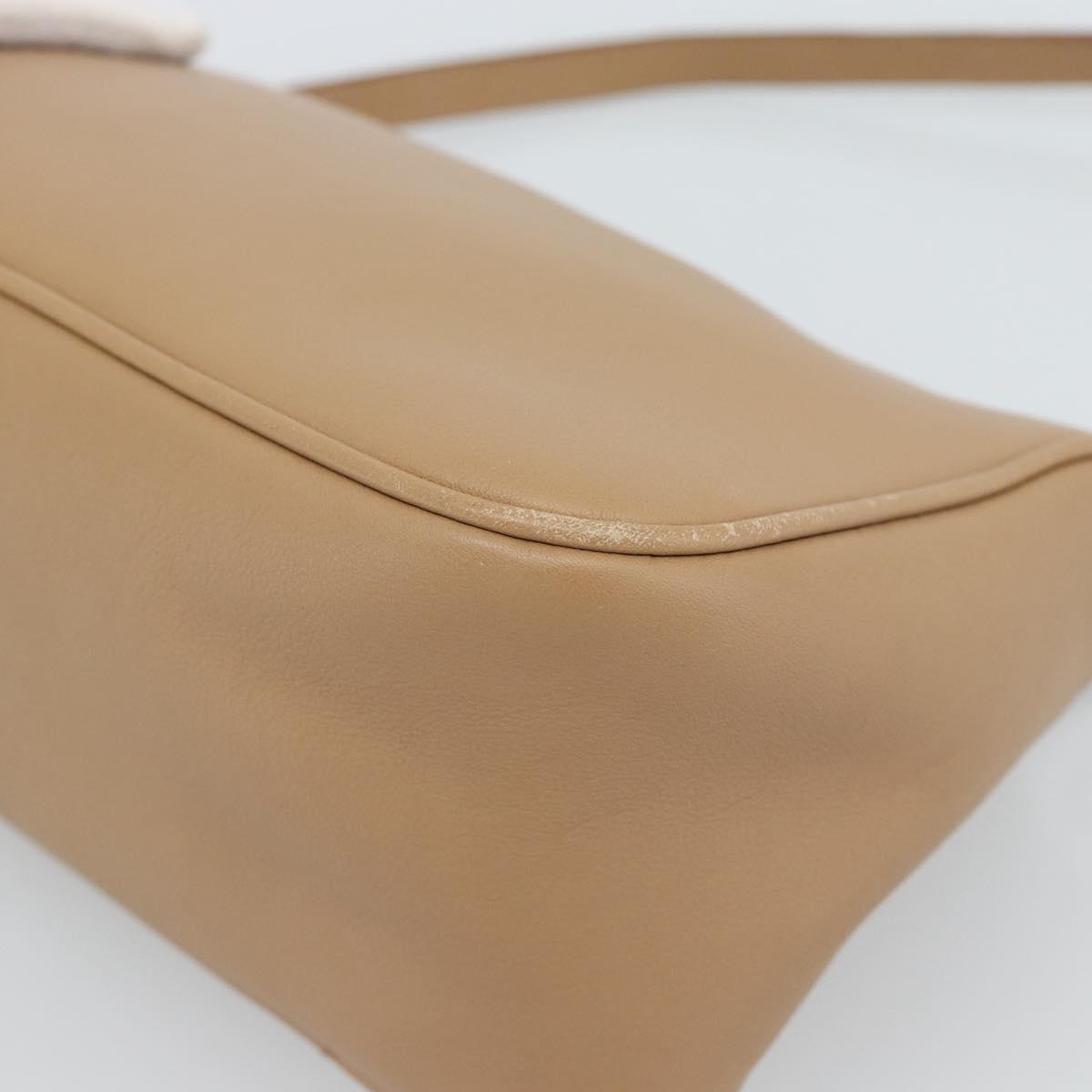 Salvatore Ferragamo Gancini Shoulder Bag Leather Beige Silver Auth BA13171