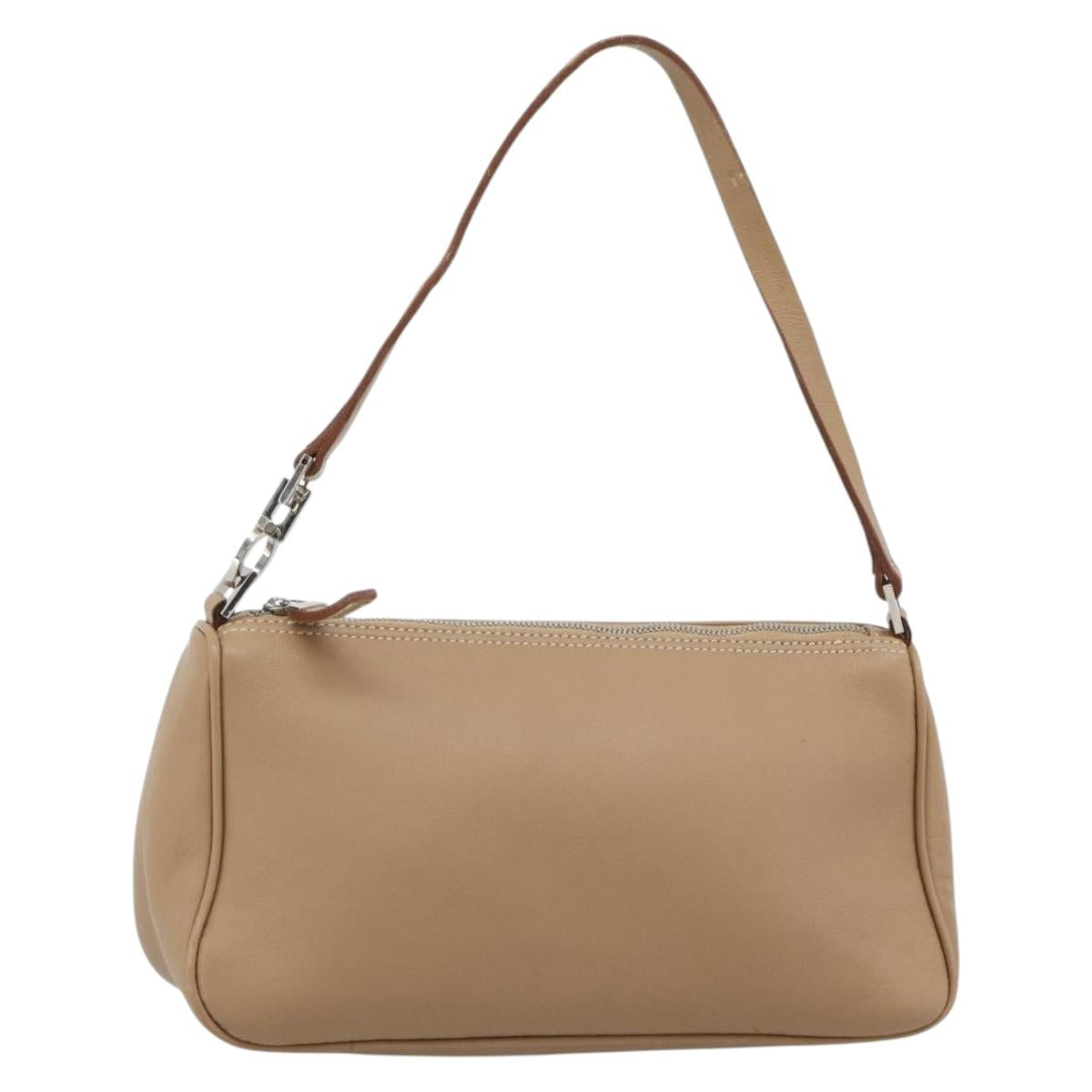 Salvatore Ferragamo Gancini Shoulder Bag Leather Beige Silver Auth BA13171