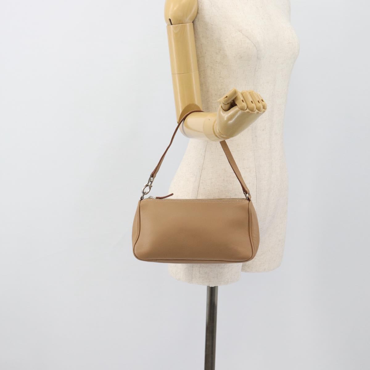 Salvatore Ferragamo Gancini Shoulder Bag Leather Beige Silver Auth BA13171